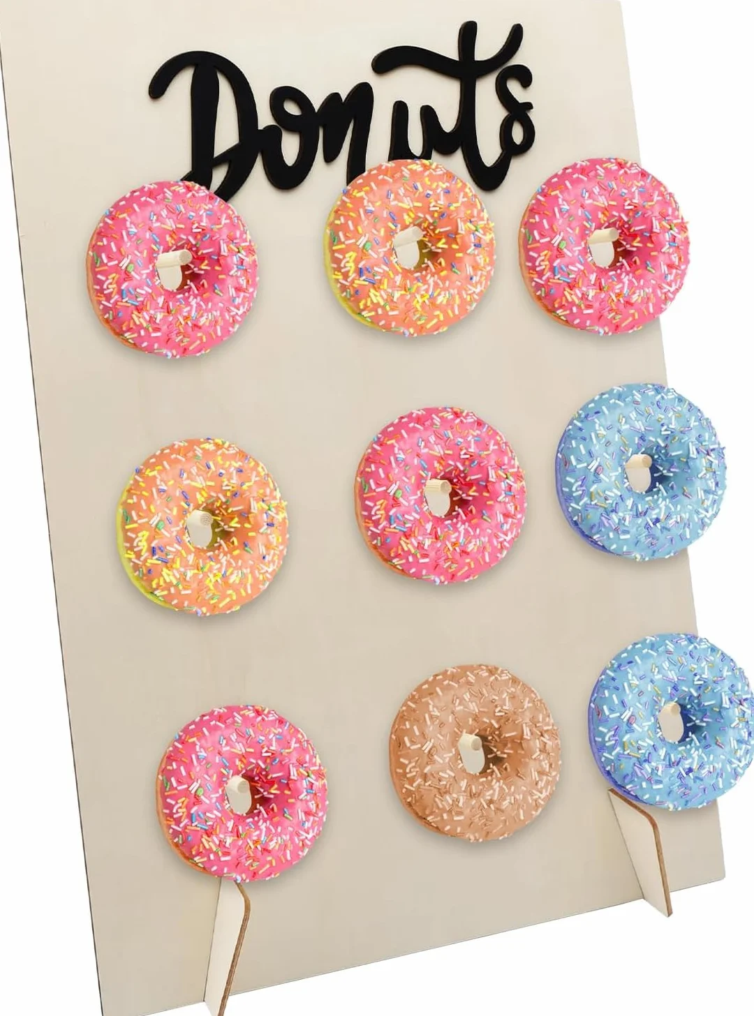 HENGBIRD Drewniany stojak na pączki, wielokrotnego użytku, elegancki stojak na pączki, z 9 otworami do prezentacji pączków, na wesele, urodziny, baby shower, jubileusz i barek na słodycze