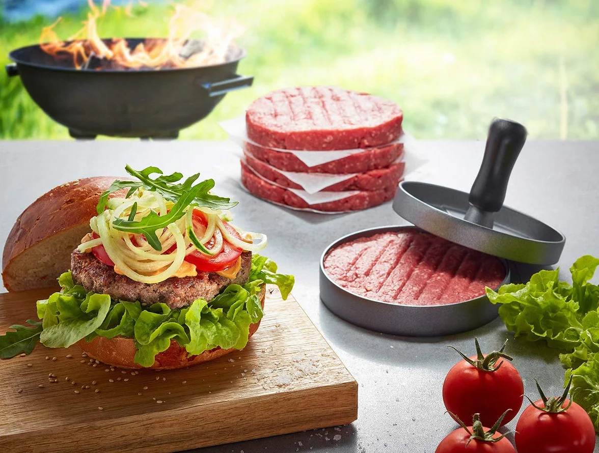 GEFU Prasa do hamburgerów BBQ, prasa do burgerów z powlekanego aluminium, do 120-180 g, Ø 11,8 cm