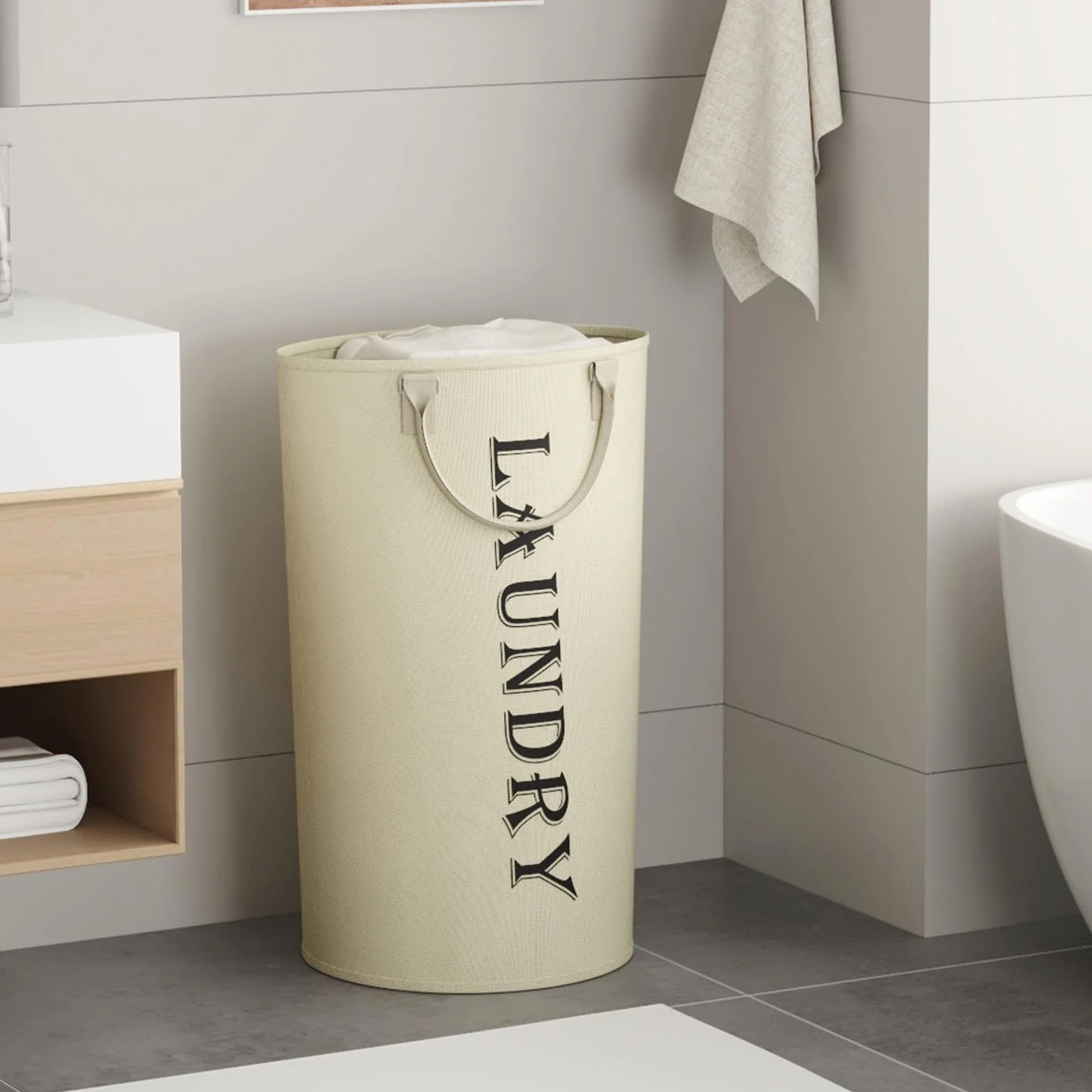 Lifewit Cube brudne ubrania 115L, duża torba z uchwytem na brudne ubrania, składany kosz na ubrania/ręczniki/koce/zabawki, wygodny kosz na pranie do mieszkania/mieszkania/łazienki, Biały srebrny-1