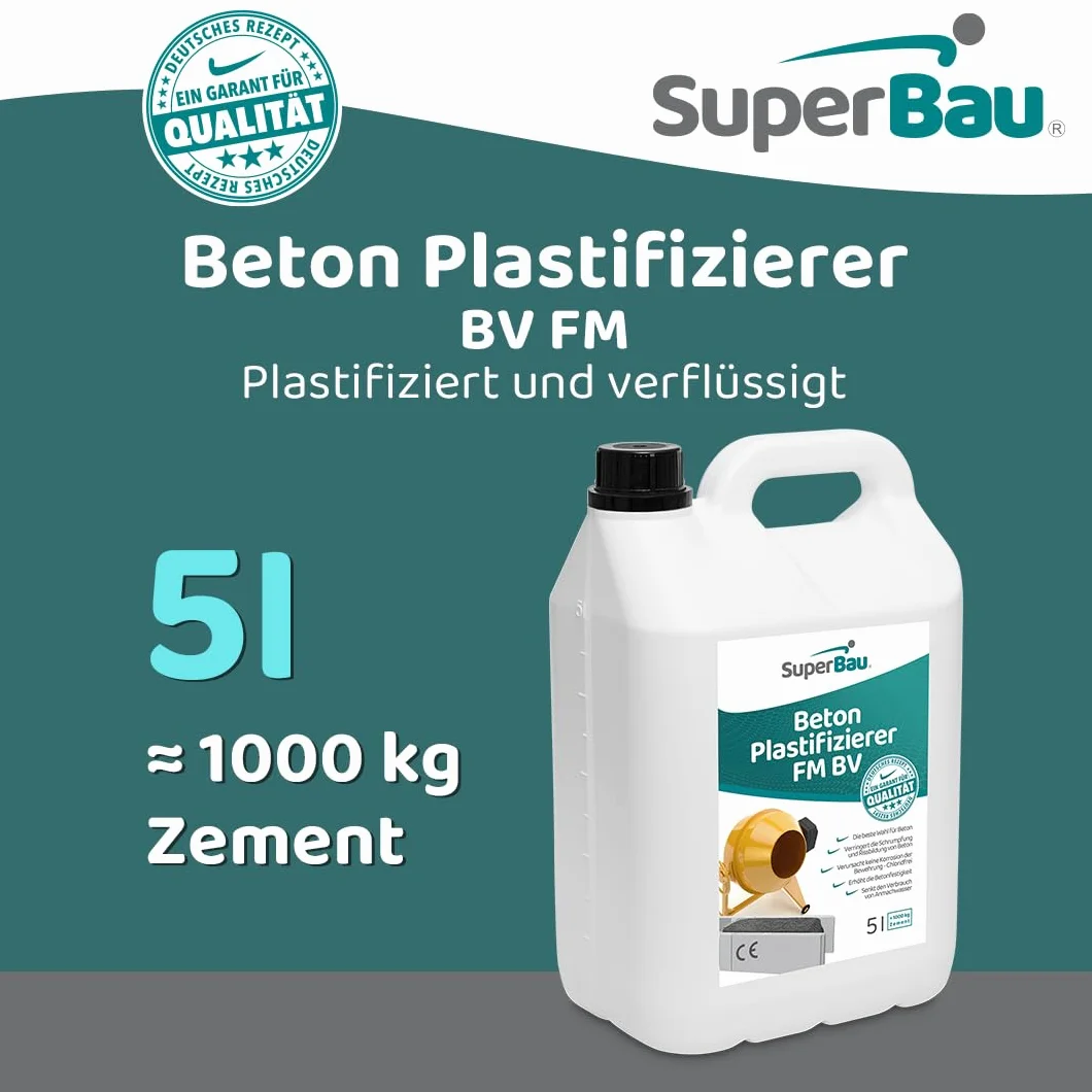 Plastyfikator do betonu 5 l (około 1000kg cememtu) płynny dodatek do betonu, jastrychu, zaprawy i kleju cementowego, nie zawiera chloru – chroni przed korozją metalu