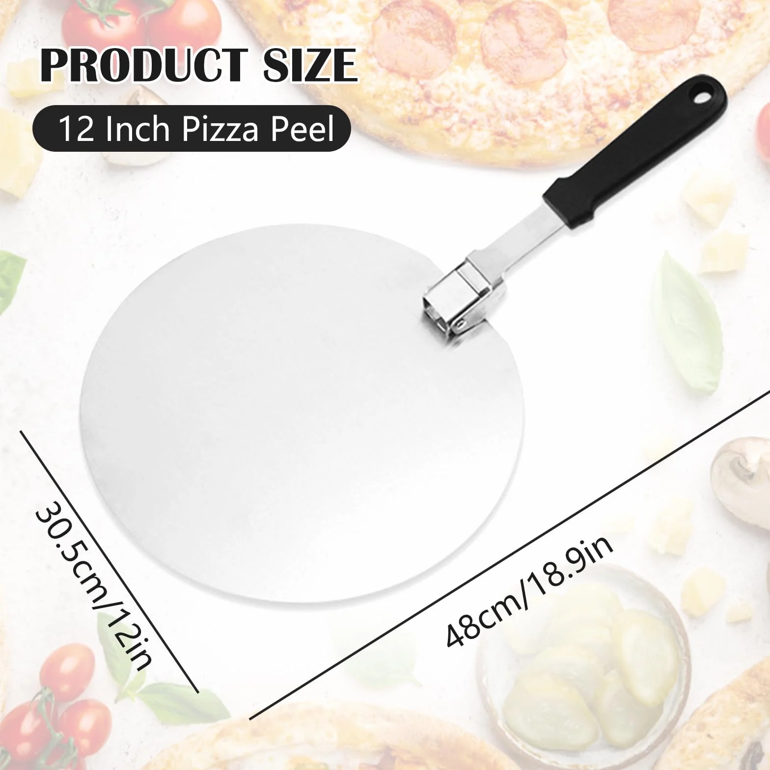 Łopatka do pizzy ze stali nierdzewnej, do grilla lub piekarnika, z praktycznym składanym uchwytem, okrągła łopatka do pizzy, 30,5 x 25,5 cm, do tarty i chleba