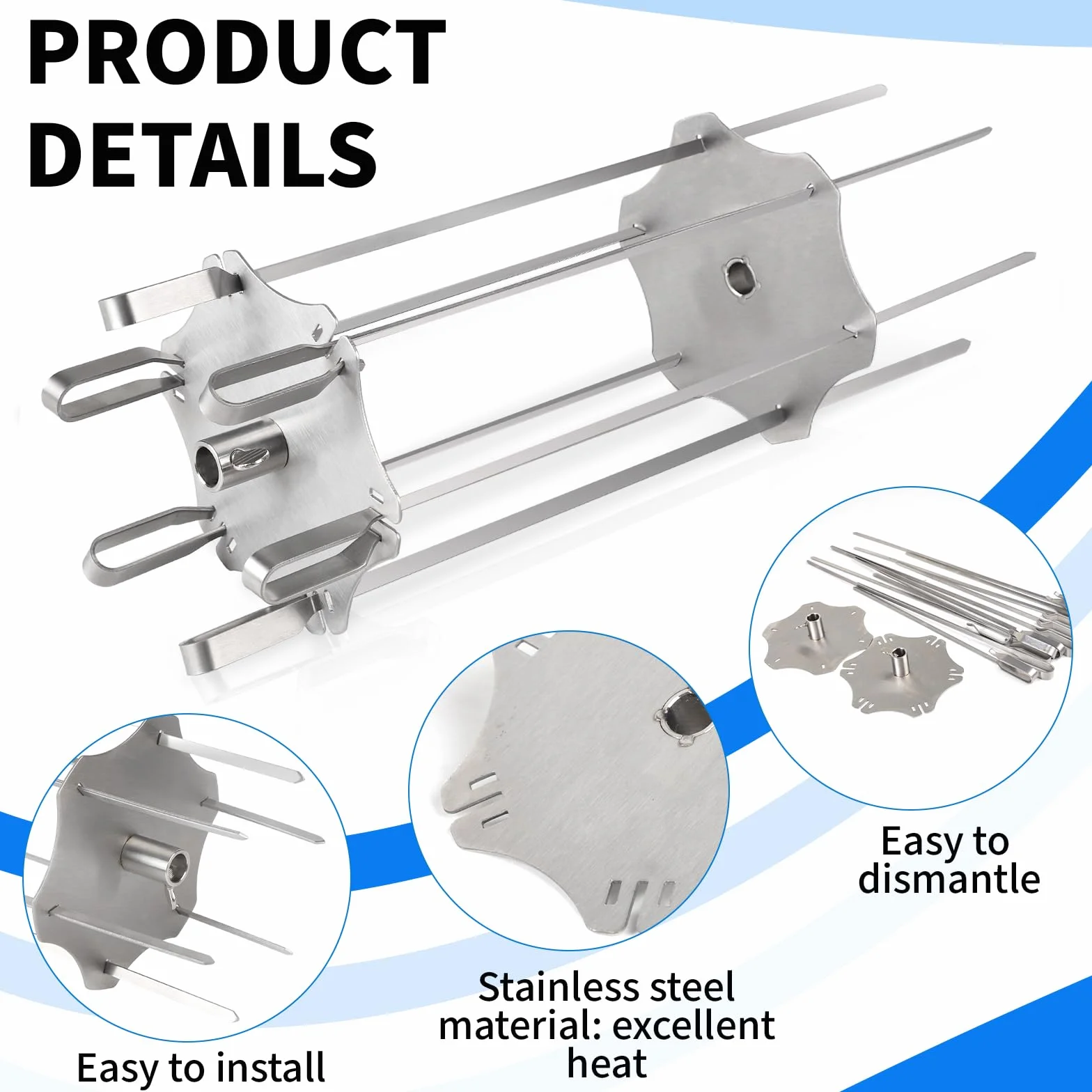 DBREAKS Rotisserie rożen ze stali nierdzewnej, zestaw do rożna obrotowego do Ø 14 mm, w zestawie 6 długich (41 cm) i 6 krótkich szpikulców (30 cm), uniwersalny rożen do grilla Rondell, zestaw do