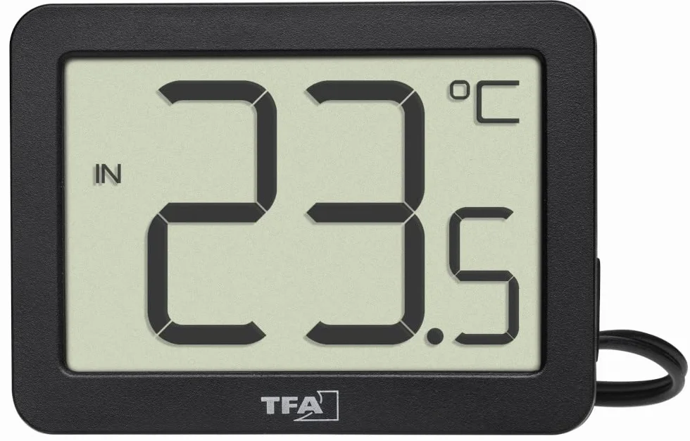 TFA Dostmann Cyfrowy termometr do wewnątrz i na zewnątrz, 30.1066.01, z wodoszczelnym czujnikiem temperatury, maksymalne i najniższe wartości, z magnesem/stojakiem, kolor czarny