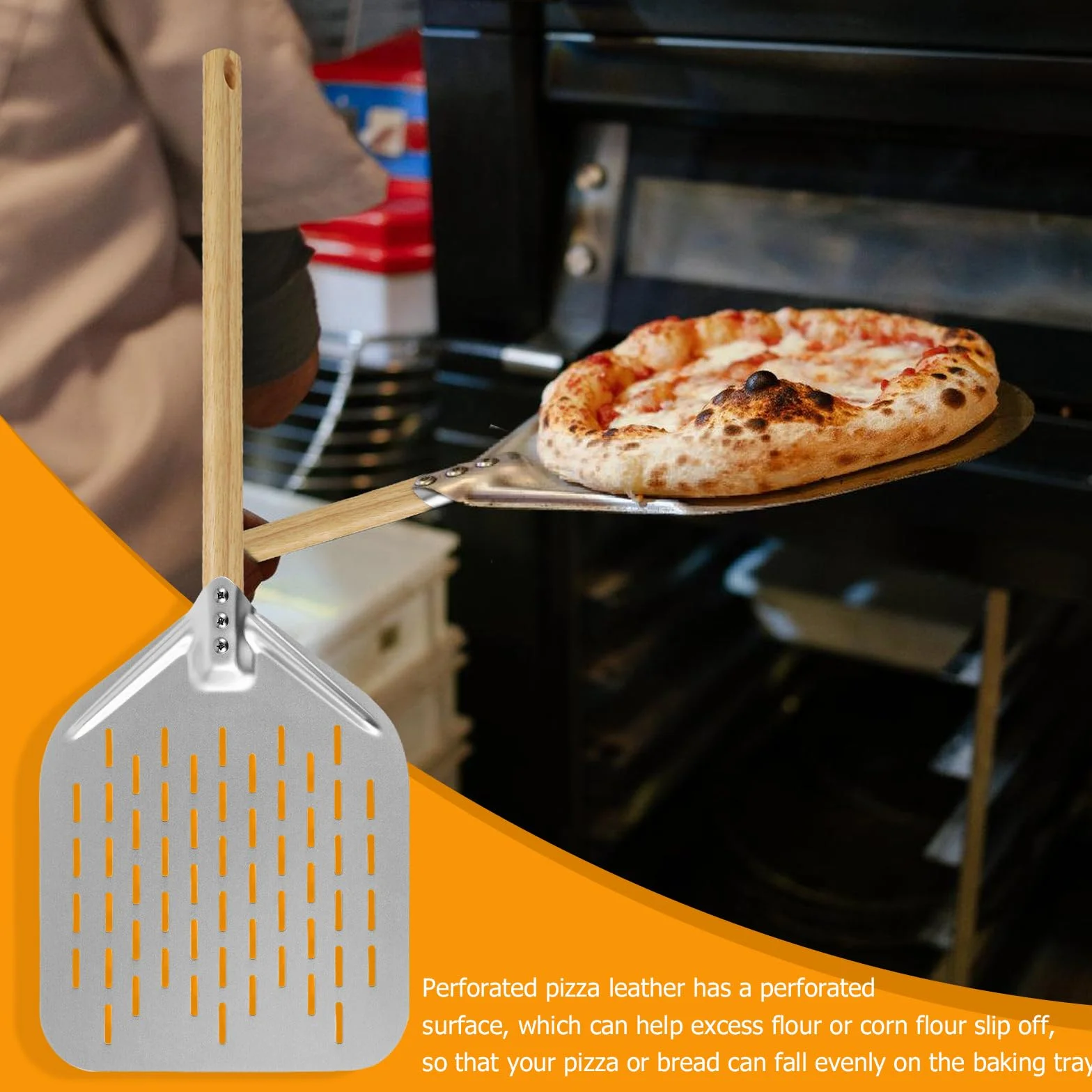 HOMURY Perforowana łopatka do pizzy, perforowana, 30 cm, perforowana łopatka do pizzy ze zdejmowanym uchwytem, perforowana z twardego anodowanego aluminium, do domowej pizzy, chleba