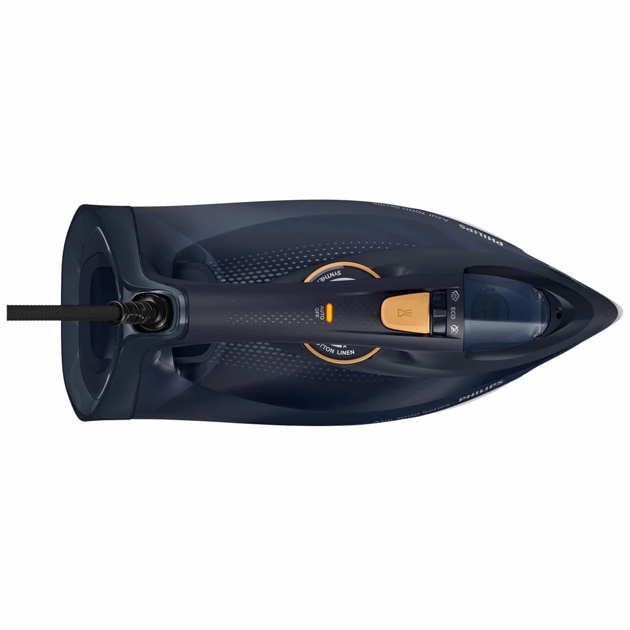 Philips Azur z Serii 7000 Żelazko Parowe - 3000 W, Strumień 55 g/min, Silne Uderzenie Pary Do 250 g, Pionowy Wyrzut Pary, Stopa SteamGlide Elite, Niebieski/Żółty (DST7060/20)
