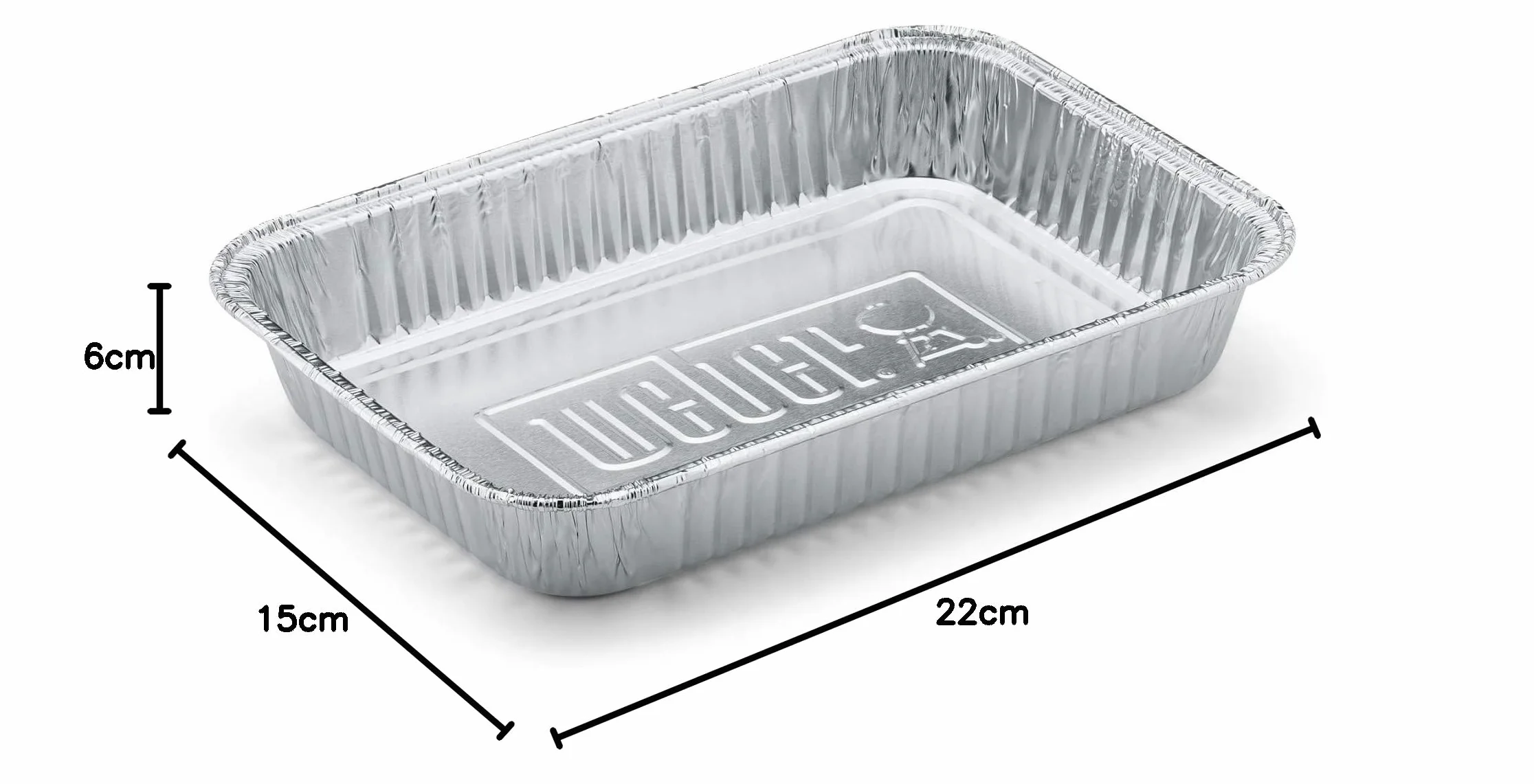 Aluminiowe tacki Weber, 6 sztuk, idealnie pasujące do Weber Q, Pulse, Lumin, Traveler, Genesis, Genesis II / LX 200 & 300 serii. Tacki na tłuszcz - Srebrne (6415)