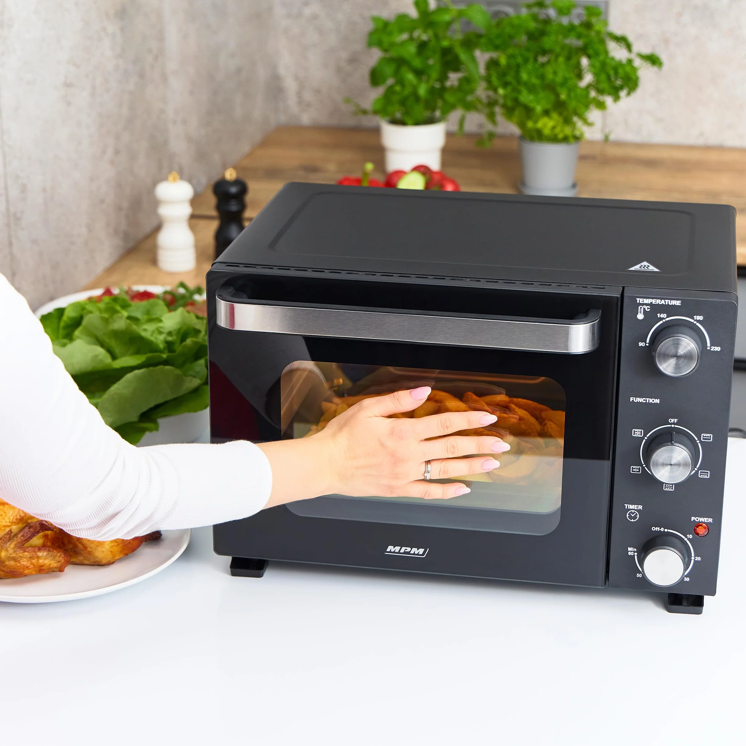 MPM MPE-14/T mini piekarnik 22 l 1300 W 90-230°C timer 60 min podwójne szyby