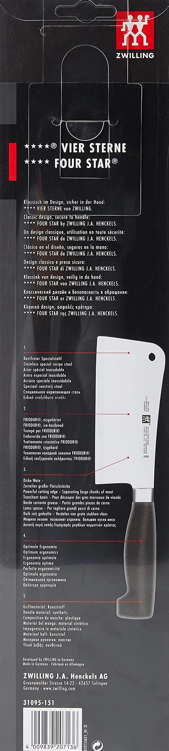 Zwilling 150 mm 4-gwiazdkowy tasak ze stali nierdzewnej czarny