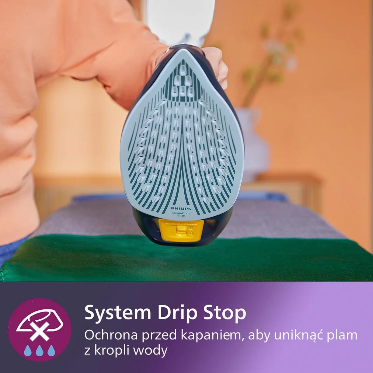 Philips Azur z Serii 7000 Żelazko Parowe - 3000 W, Strumień 55 g/min, Silne Uderzenie Pary Do 250 g, Pionowy Wyrzut Pary, Stopa SteamGlide Elite, Niebieski/Żółty (DST7060/20)