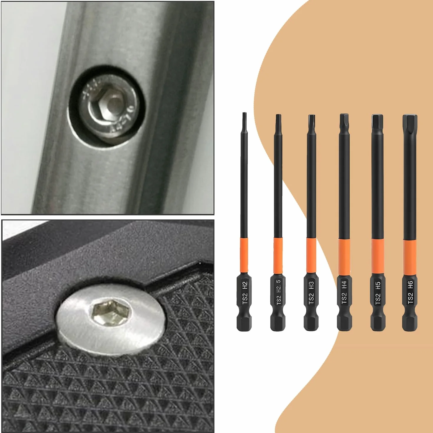 Impact Hex Head Allen Bit Break,6 szt. Śruby sześciokątne 1/4" S2 stalowe magnetyczne sześciokątne bity wkrętaków do montażu mebli i napraw samochodów