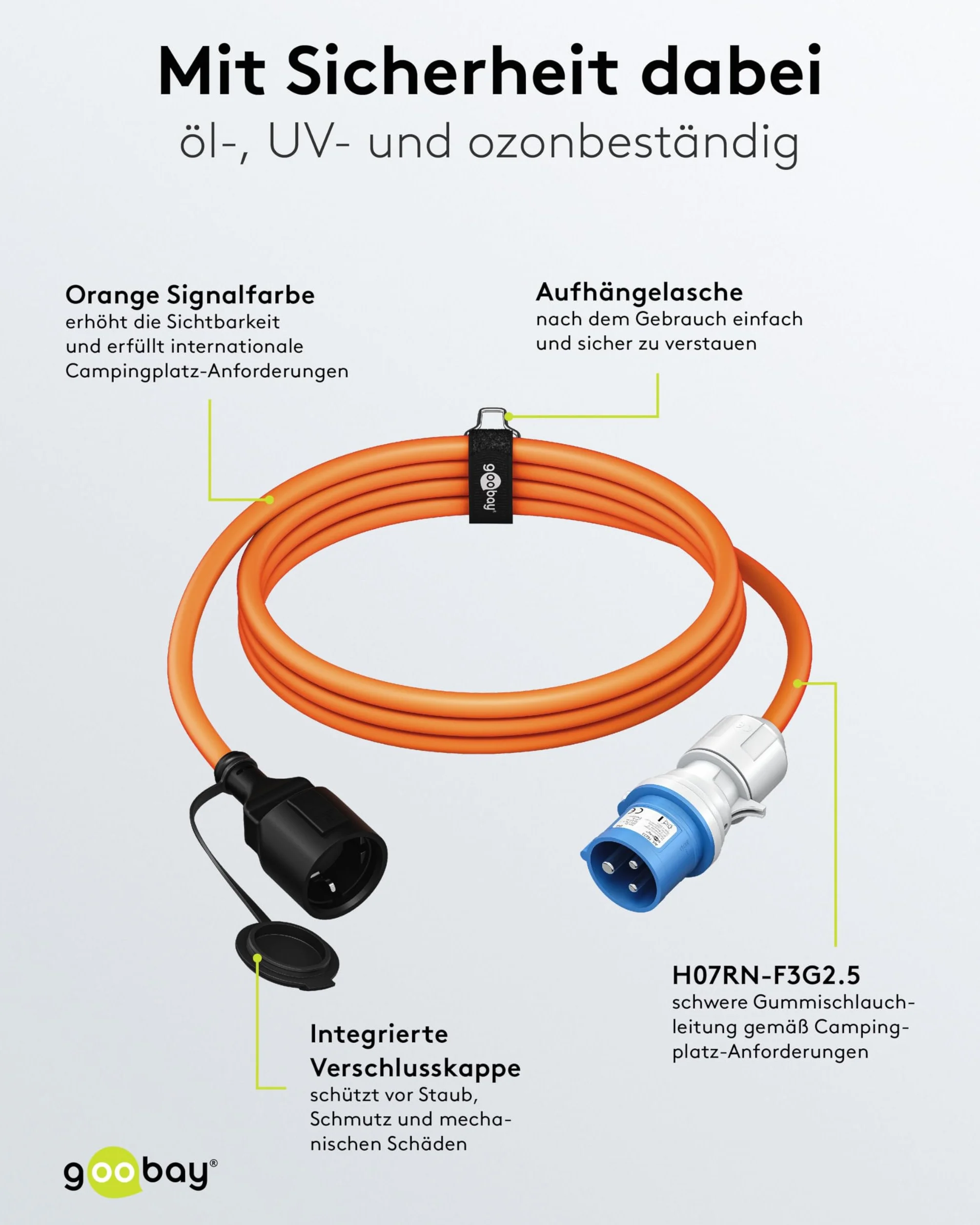 goobay Kabel adaptera CEE do przyczepy kempingowej, 1,5 m, wtyczka CEE do gniazdka ochronnego, do użytku na zewnątrz z IP44, 76223