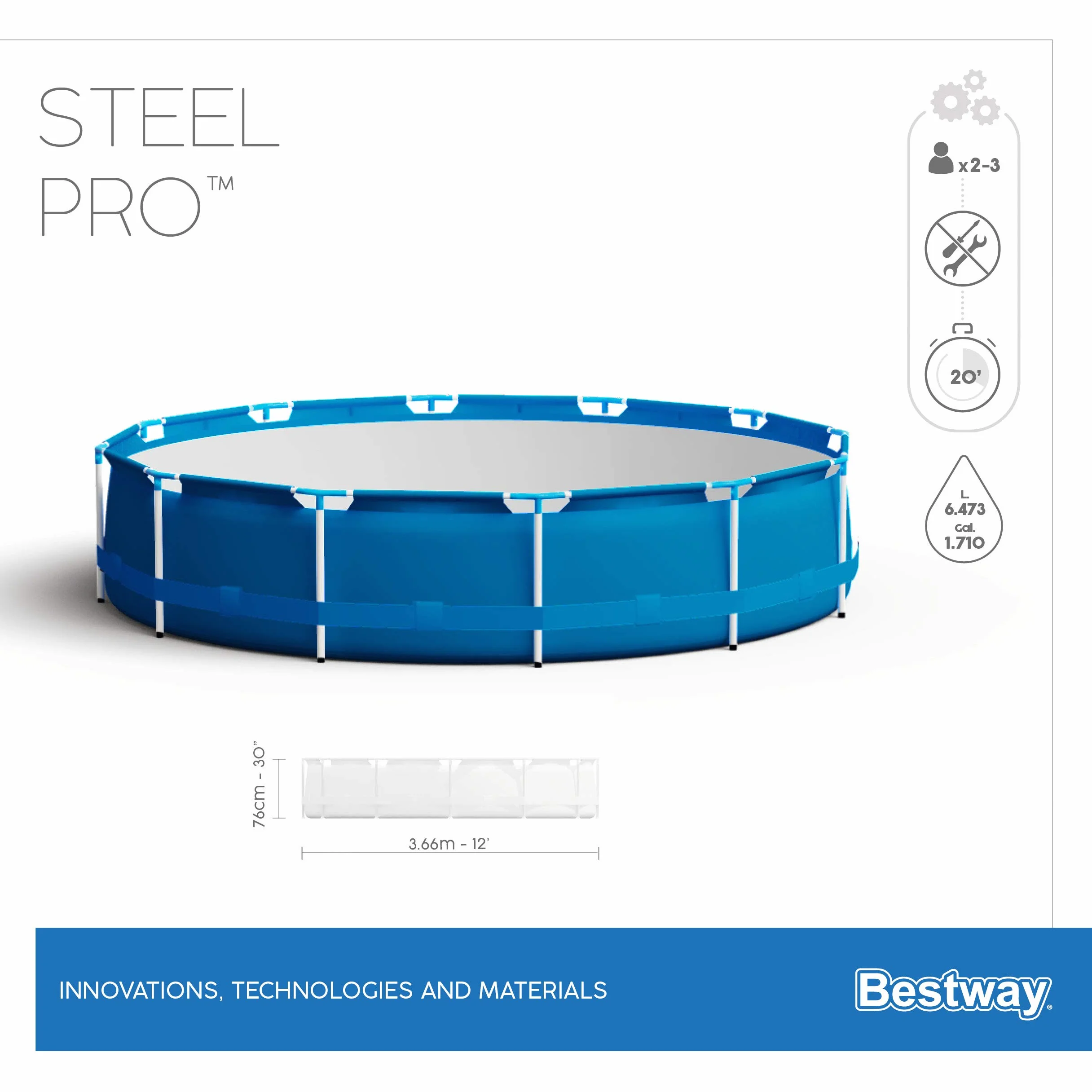 Bestway Steel Pro Frame zestaw basenowy z pompą filtrującą Ø 366 x 76 cm, niebieski, okrągły