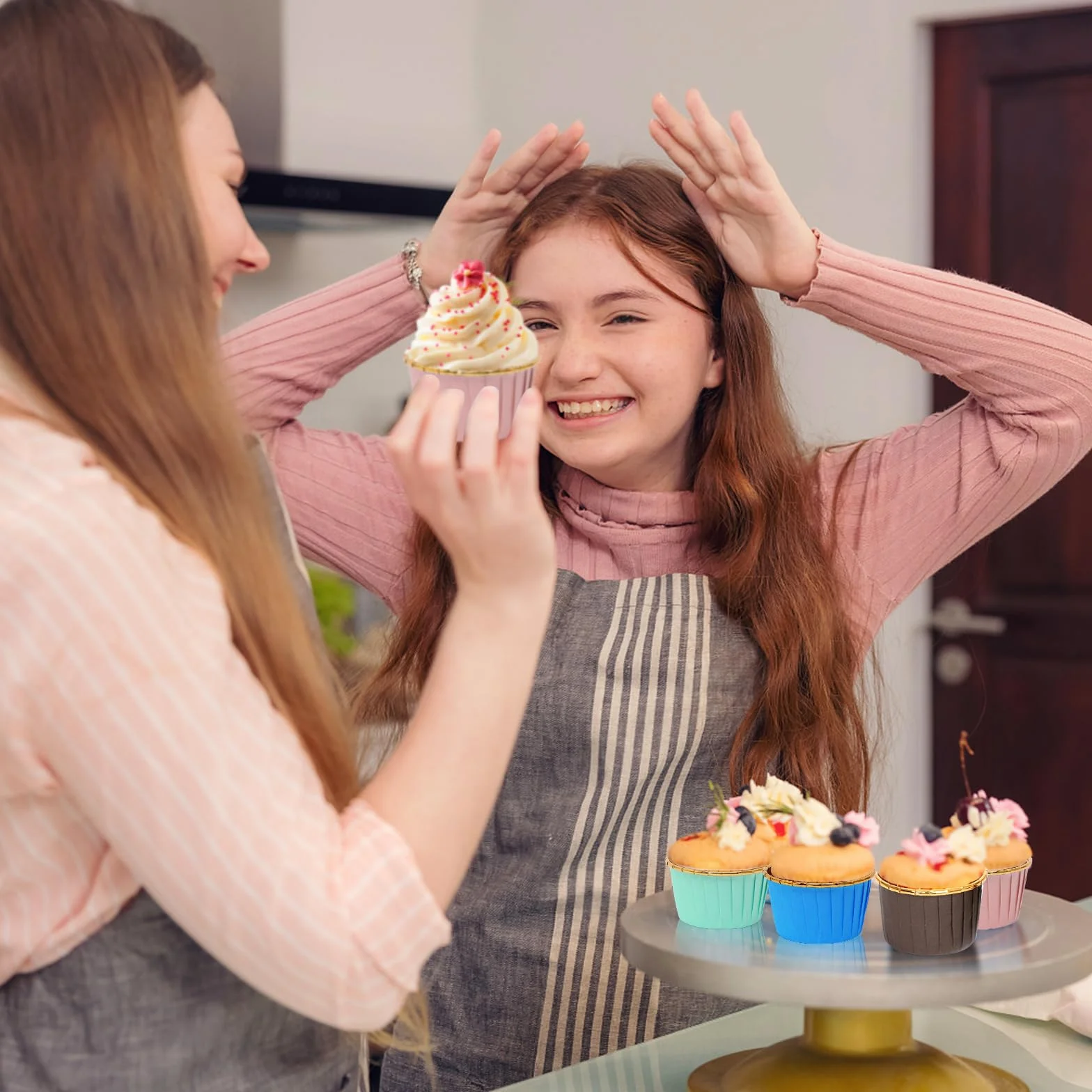 papierowe foremki do muffinek, 200 sztuk, papierowe foremki do babeczek, babeczek, papierowych kubków, wodoodpornych i olejoodpornych, z folii aluminiowej, na babeczki, desery, urodziny,
