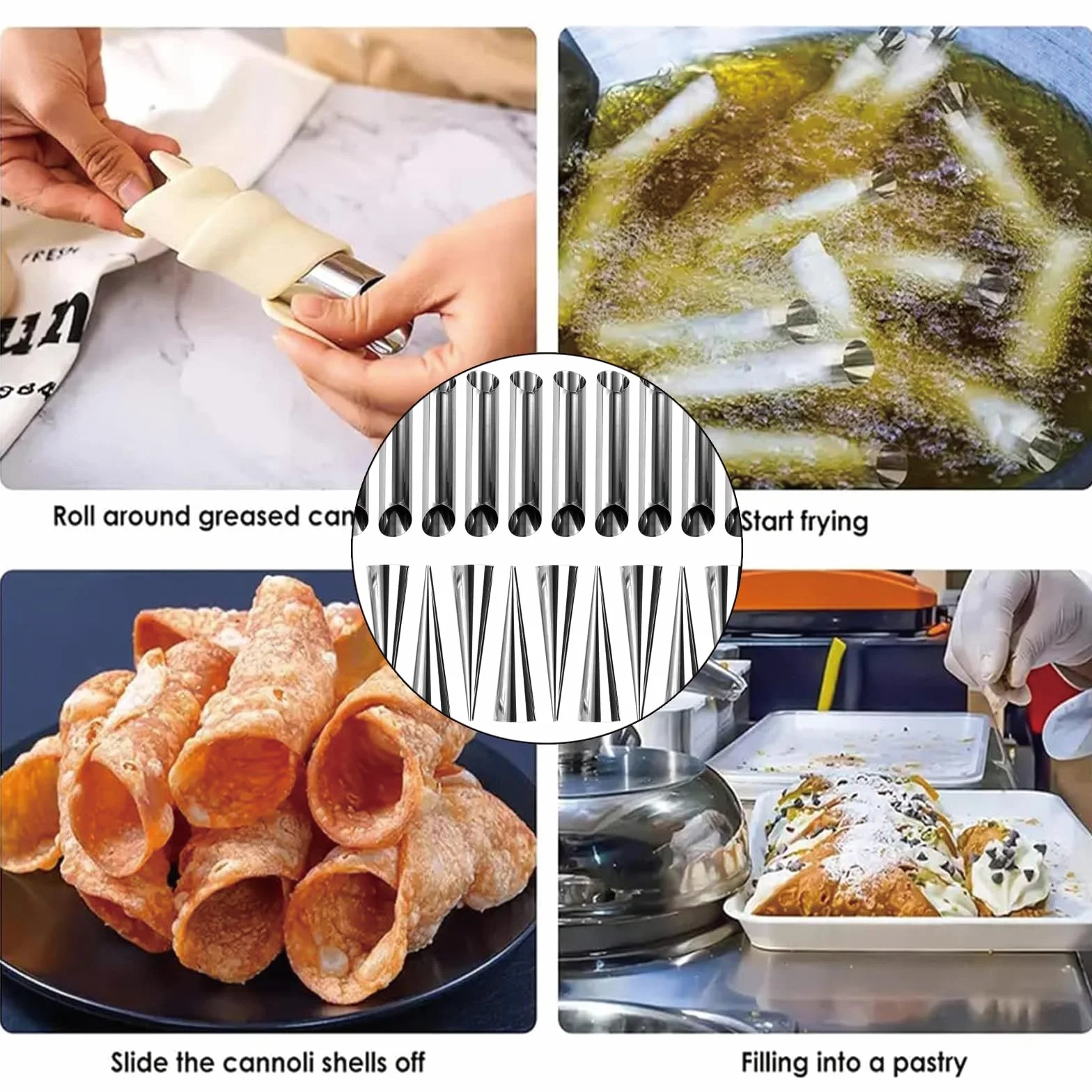 Cannoli 16 szt. foremek do pieczenia ze stali nierdzewnej, kształt Cannoli, kształt stożkowy do rurek Cannoli, rogalika, formy do pieczenia, ze szczotką do czyszczenia