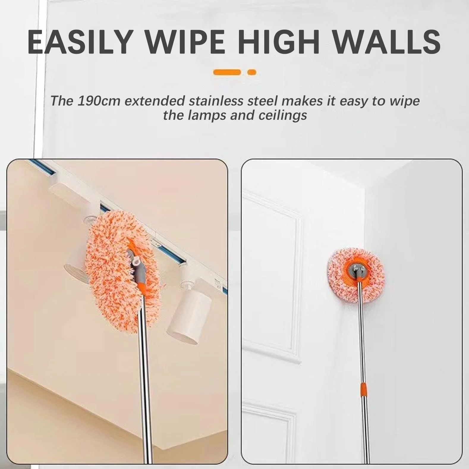 Mop Do Czyszczenia Z Możliwością Obrotu O 360° I Długą Rączką, Wielofunkcyjny, Do Czyszczenia Domu, Na Ścianę, Sufit, Okno, Podłogę(Orange,1.5m)