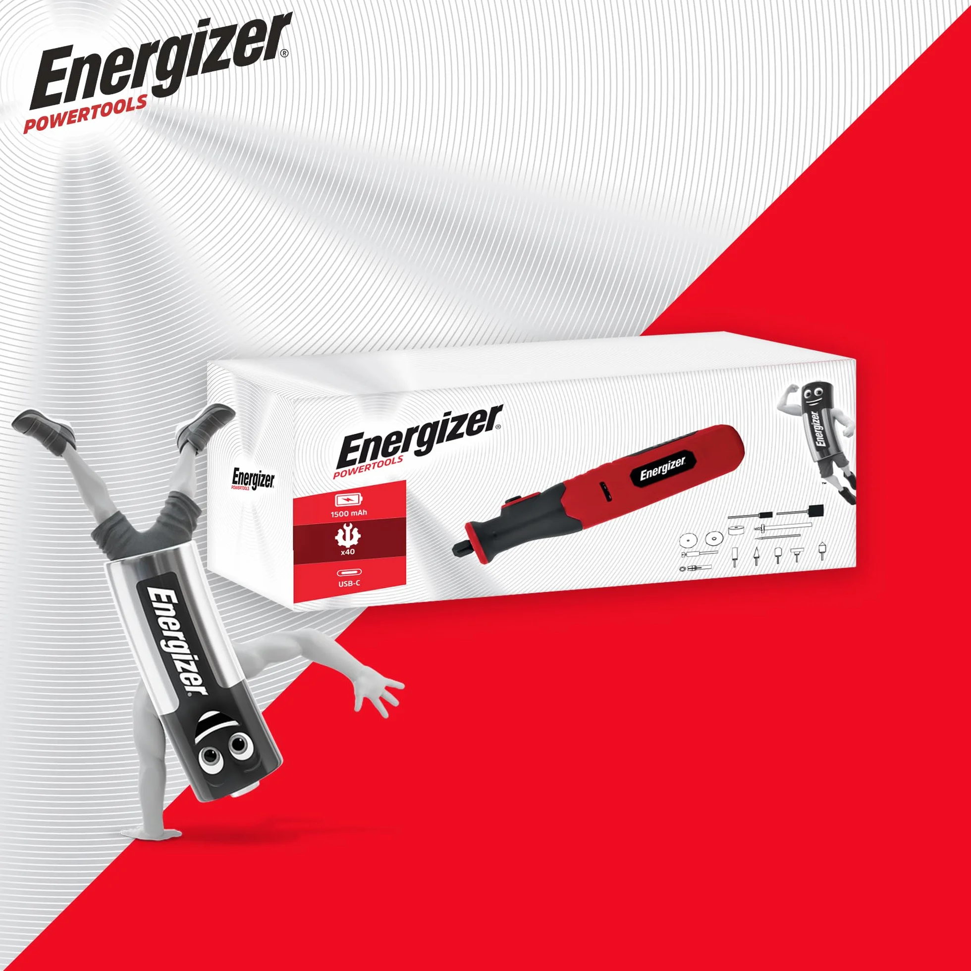 Energizer Bezprzewodowa szlifierka precyzyjna - bateria USB-C 1500 mAh - 5 prędkości (5000-25000 obr./min) - 40 akcesoriów - grawerowanie, szlifowanie, cięcie, polerowanie - kompaktowe i lekkie
