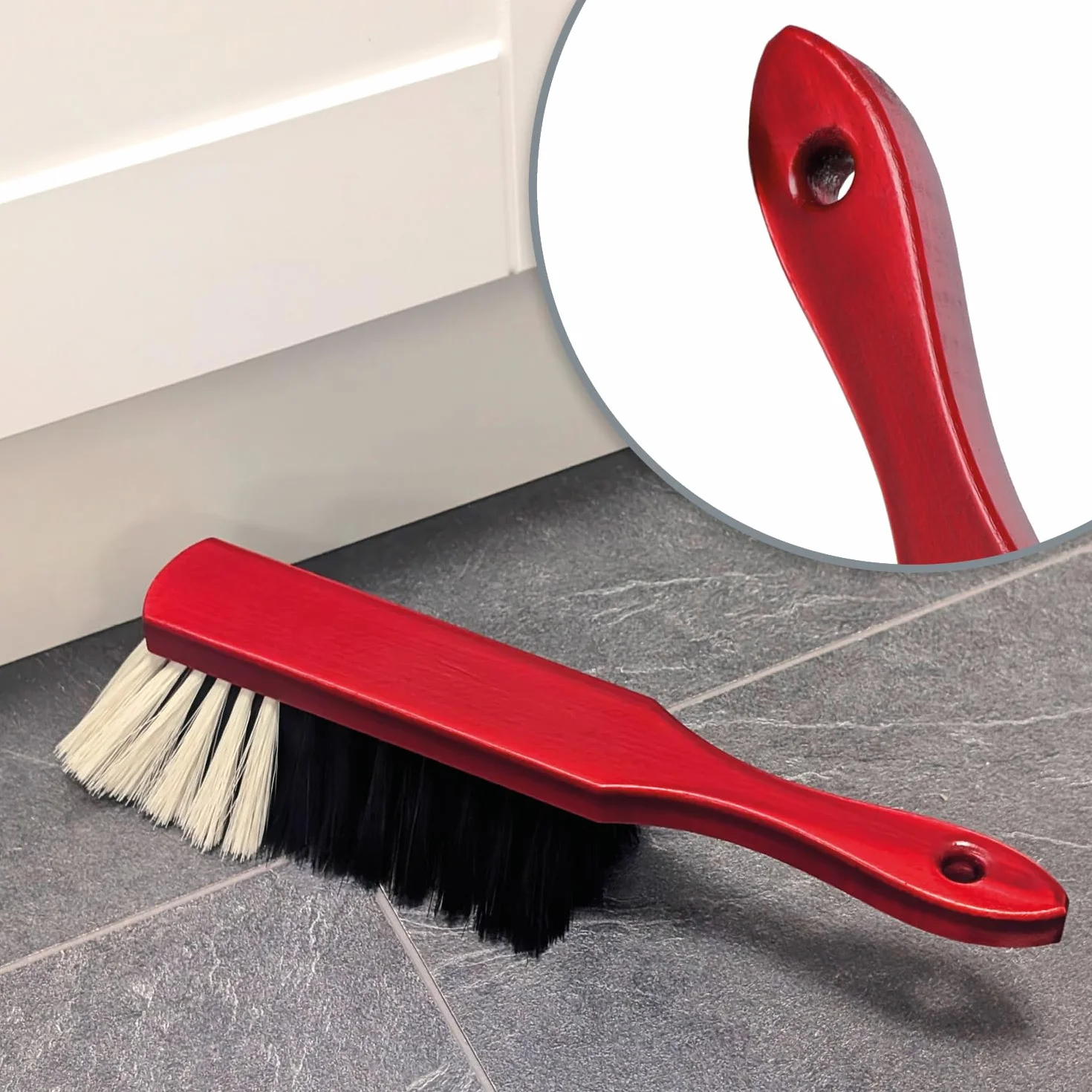 COM-FOUR® 2x drewniana zmiotka - miotla reczna z wlosiem konskim - miotla reczna z otworem do zawieszania - ok. 30 cm (2 kawalki)