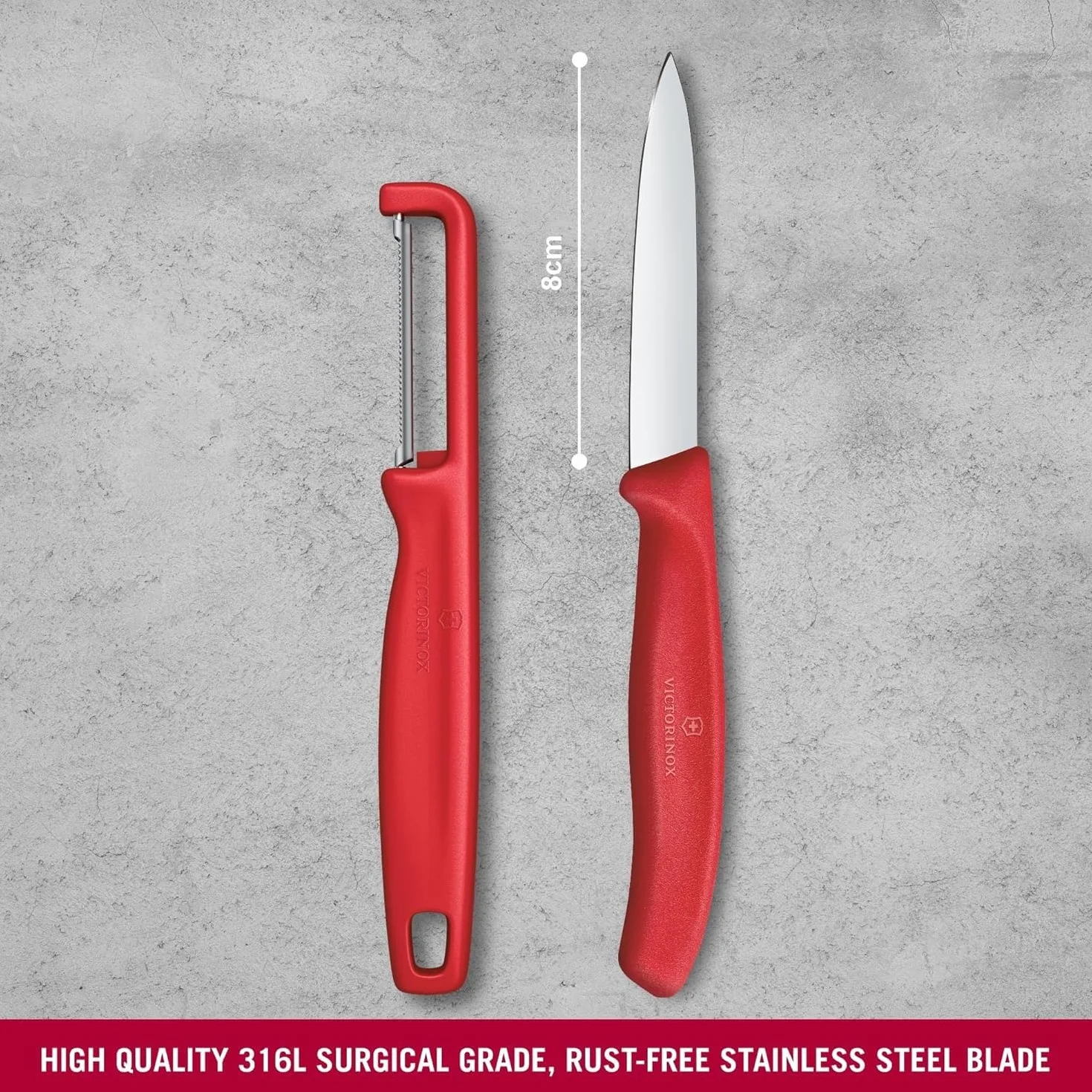 Victorinox Swiss Classic zestaw noży do warzyw z obieraczką, do warzyw i owoców, 2-częściowy, bardzo ostre ostrze, czerwony