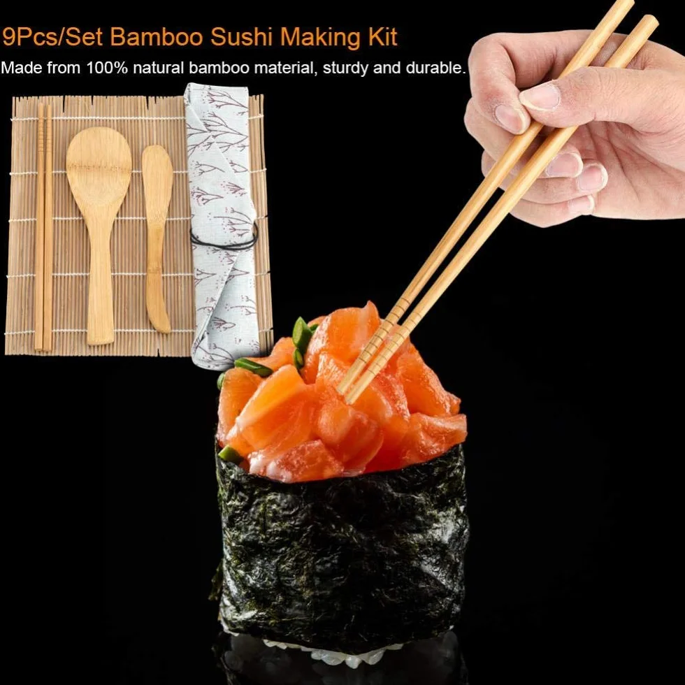 Zestaw do Sushi 9 Sztuk Bambusowych Rolki Pałeczki Wiosło Ostrze