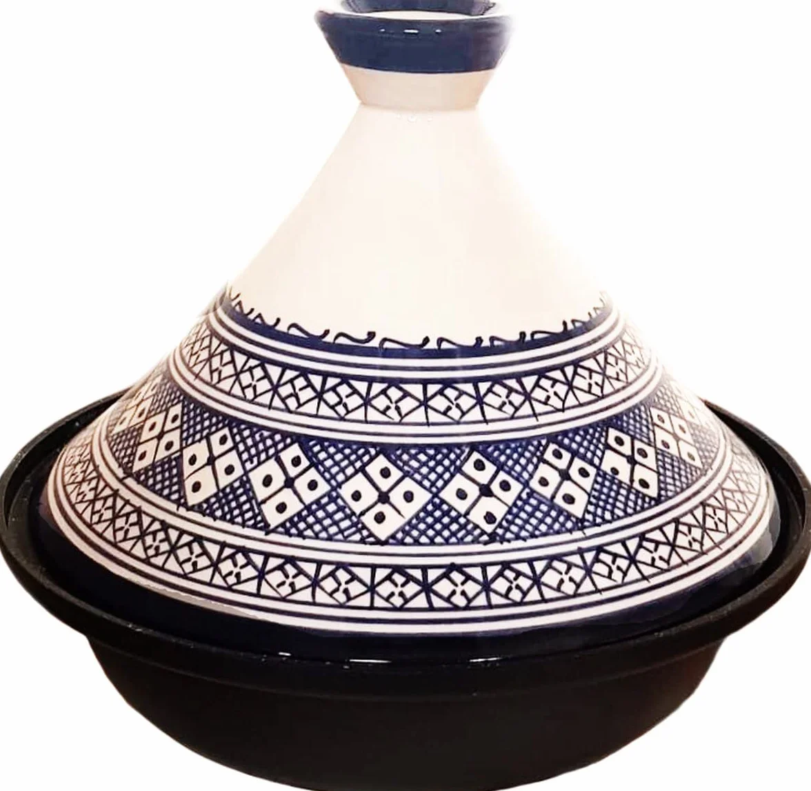 Tajine Fes Ø30cm Indukcja Ręcznie wykonana ceramika biały niebieski