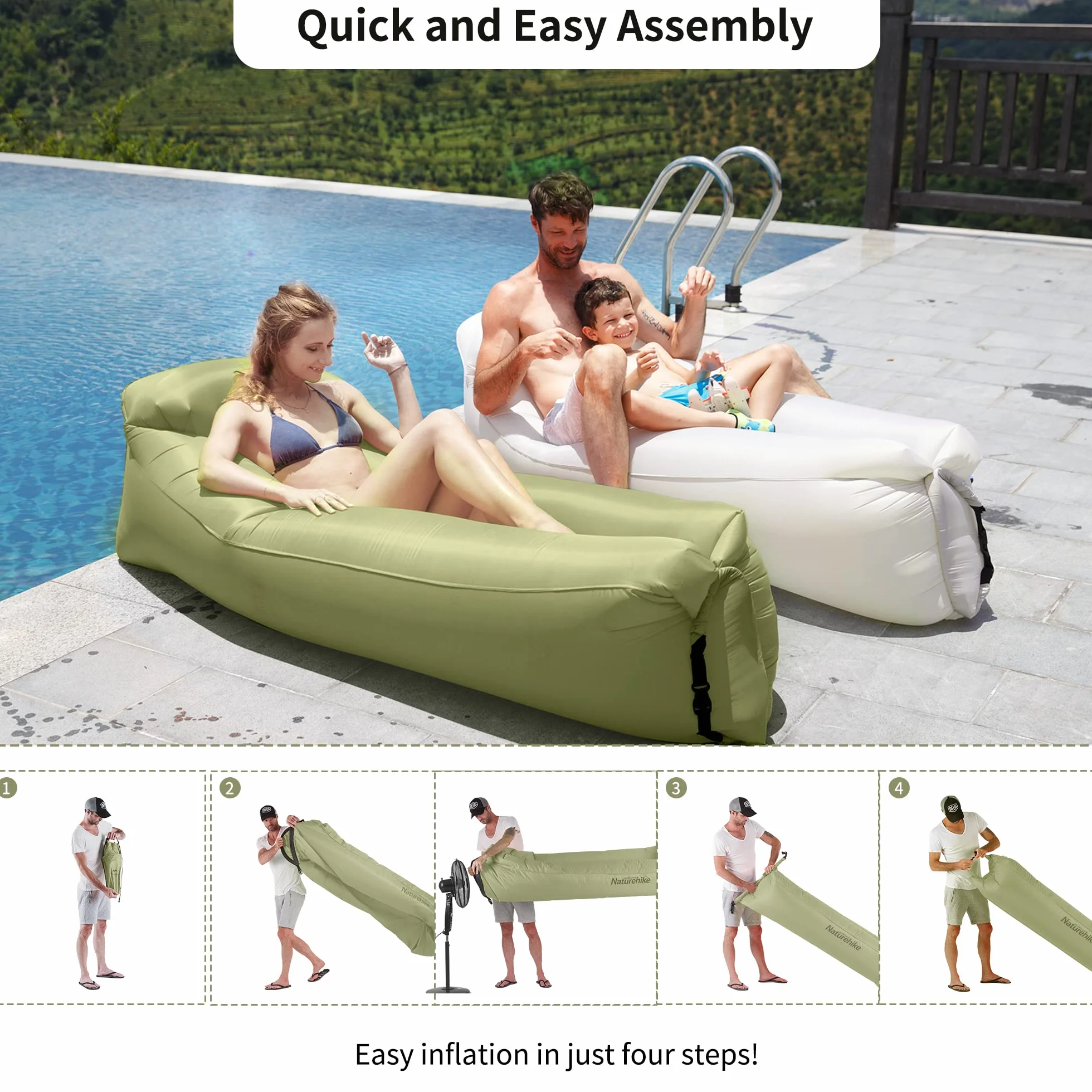 Naturehike Nadmuchiwany rozkładany fotel, wodoodporna nadmuchiwana sofa z przenośnym plecakiem, nadmuchiwane łóżko do kempingu, basenu (zielony)