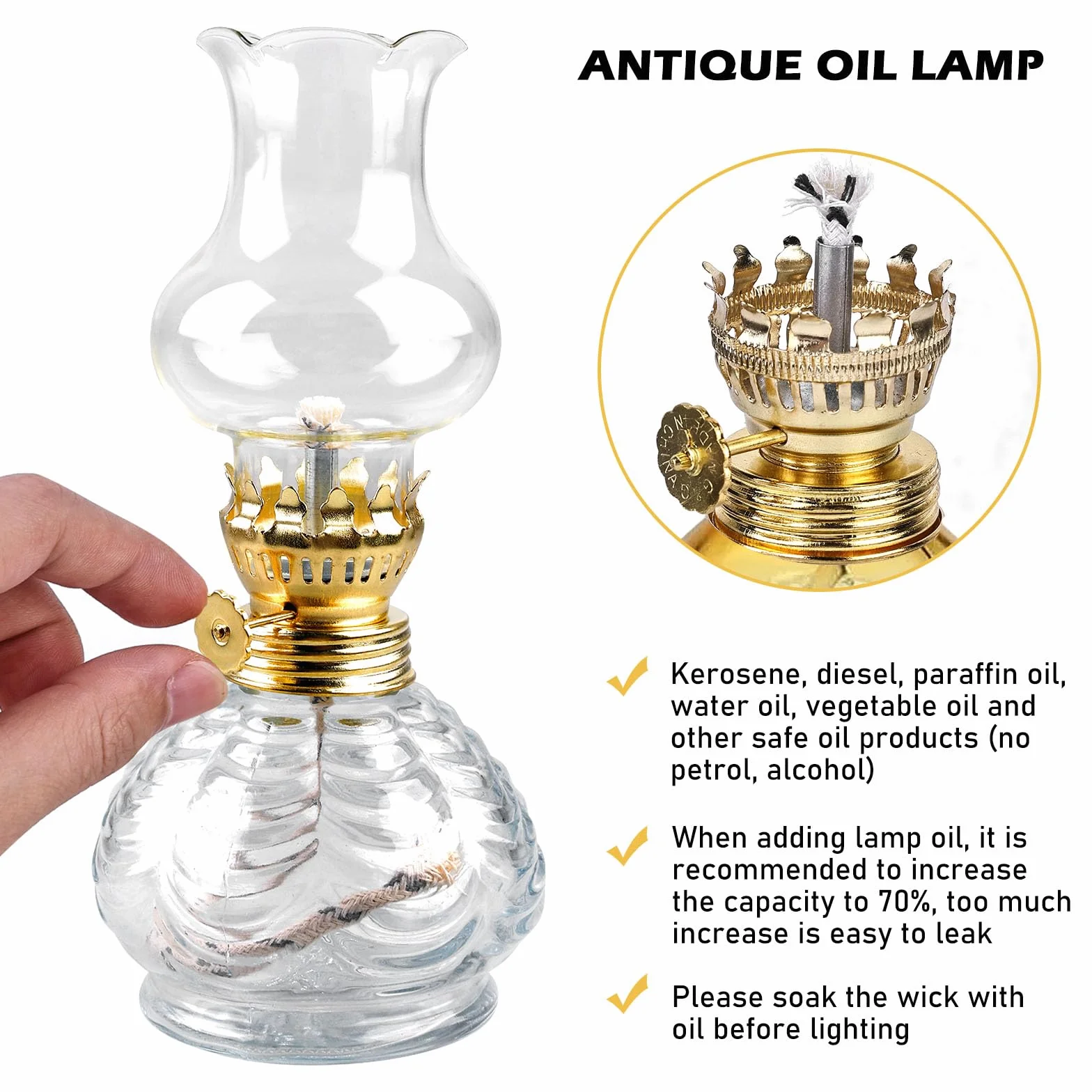 BORDEAG Lampa naftowa, 2 sztuki lamp olejowych ze szkła, latarnia naftowa, latarnia sztormowa, lampa naftowa w stylu vintage do wnętrz, domu, ogrodu, na kemping