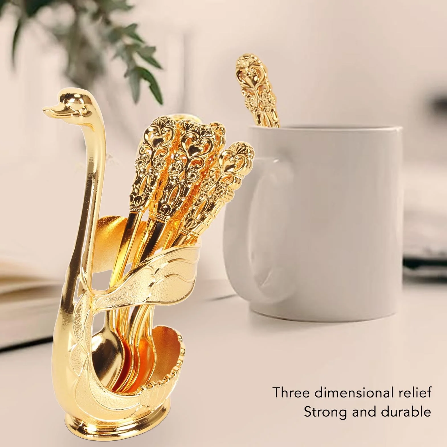 Zestaw 6 łyżek Golden Coffee Spoon KIMISS metalowe dekoracyjne do deserów lodów w kształcie zwierząt