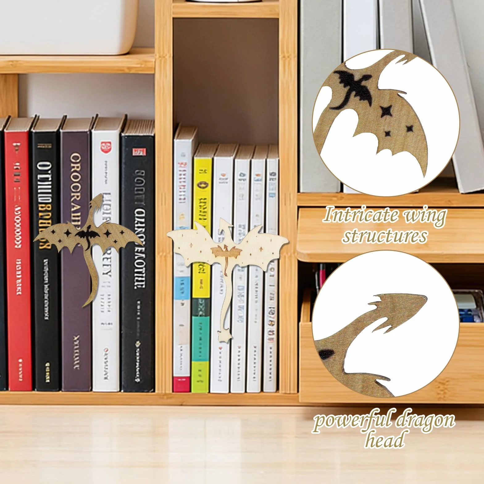 Podpórka do książek, Fantasy Drachen Bookends retro regał na książki dekoracja do szkoły, na biurko, do domu i biura (jasnobrązowy, mały)
