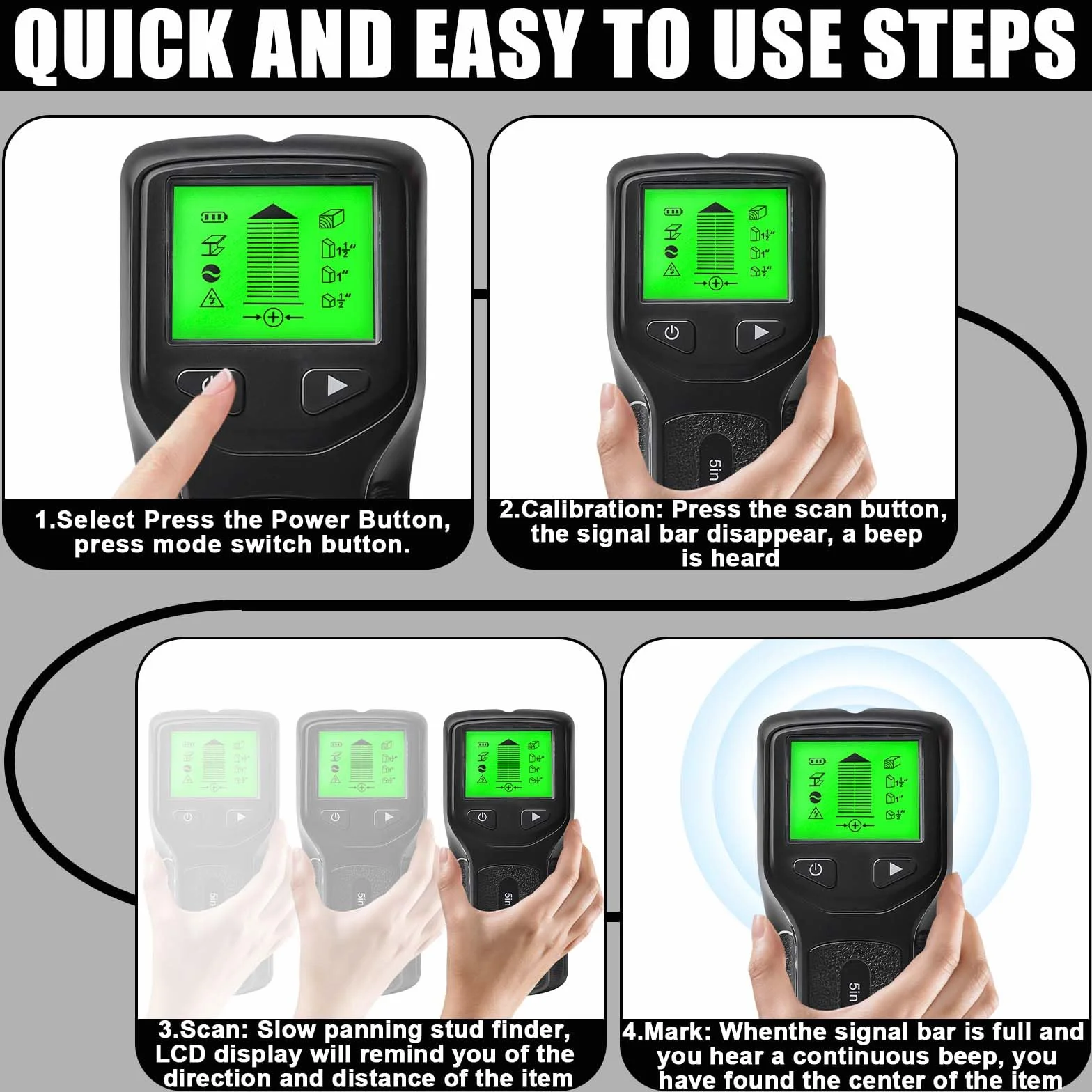 Wyszukiwacz przewodów lokalizator 5 w 1, skaner ścienny, detektor przewodów, wielofunkcyjny wykrywacz metalu z wyświetlaczem LCD i alarmem, do lokalizowania przewodów elektrycznych, belek drewnianych