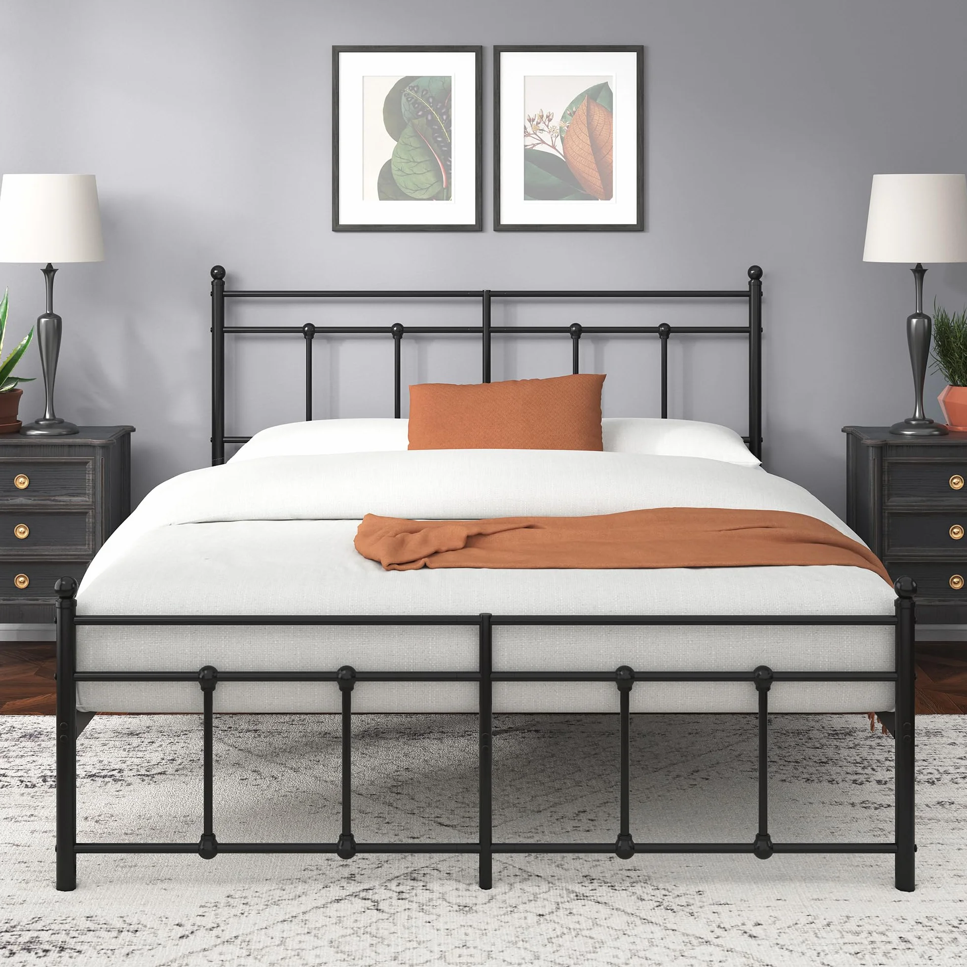 Zinus Nicholas łóżko 140 x 200 cm – wysokość 31 cm z miejscem do przechowywania pod łóżkiem – metalowa rama łóżka platformowego z zagłówkiem i podnóżkiem – czarne