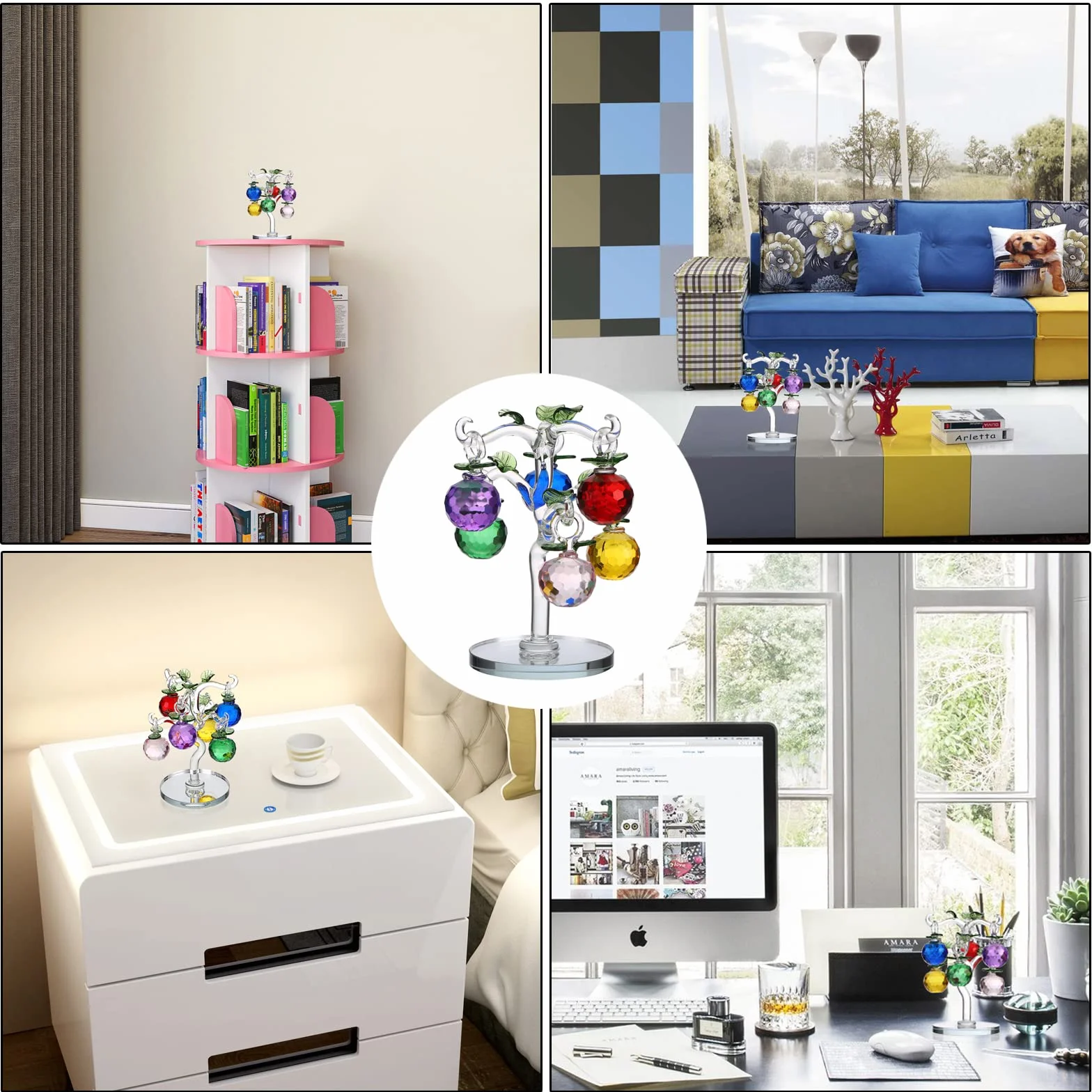 BTSKY Jabłoń ze szkła kryształowego, sztuczna figurka, ozdoba, dekoracja stołu, feng shui, kryształowa jabłoń, dekoracja