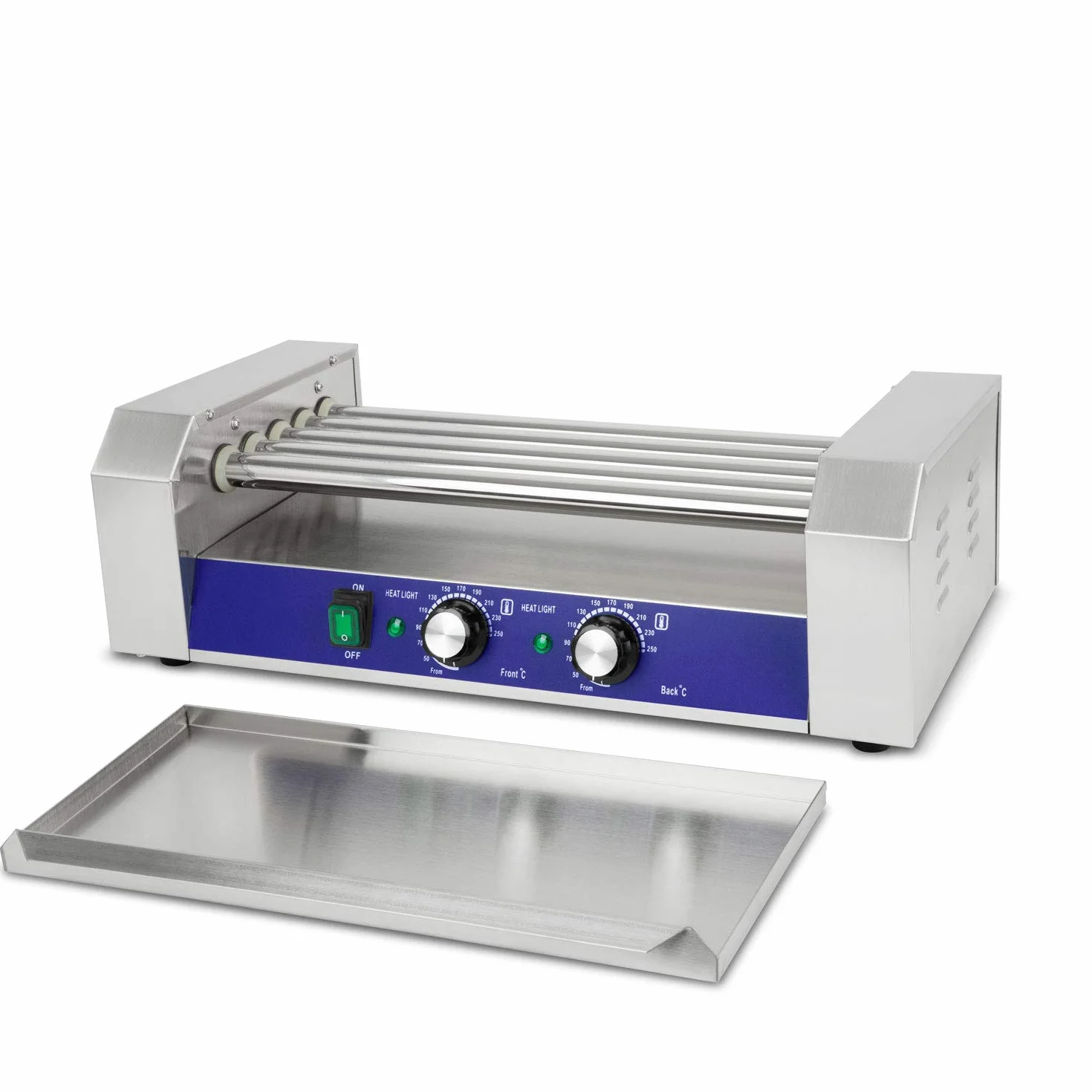 VERTES Gastro Hot Dog Maker 1000W 5 rolek 2 strefy grzewcze stal nierdzewna 50-250°C