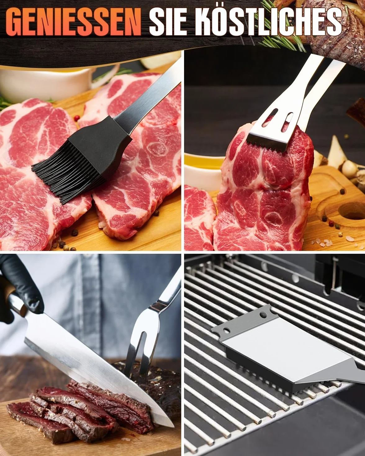 6-częściowy zestaw sztućców do grilla, ze stali nierdzewnej, akcesoria do grilla z torbą do przenoszenia, kompleksowe sztućce do grillowania na świeżym powietrzu, na kemping, akcesoria do grilla