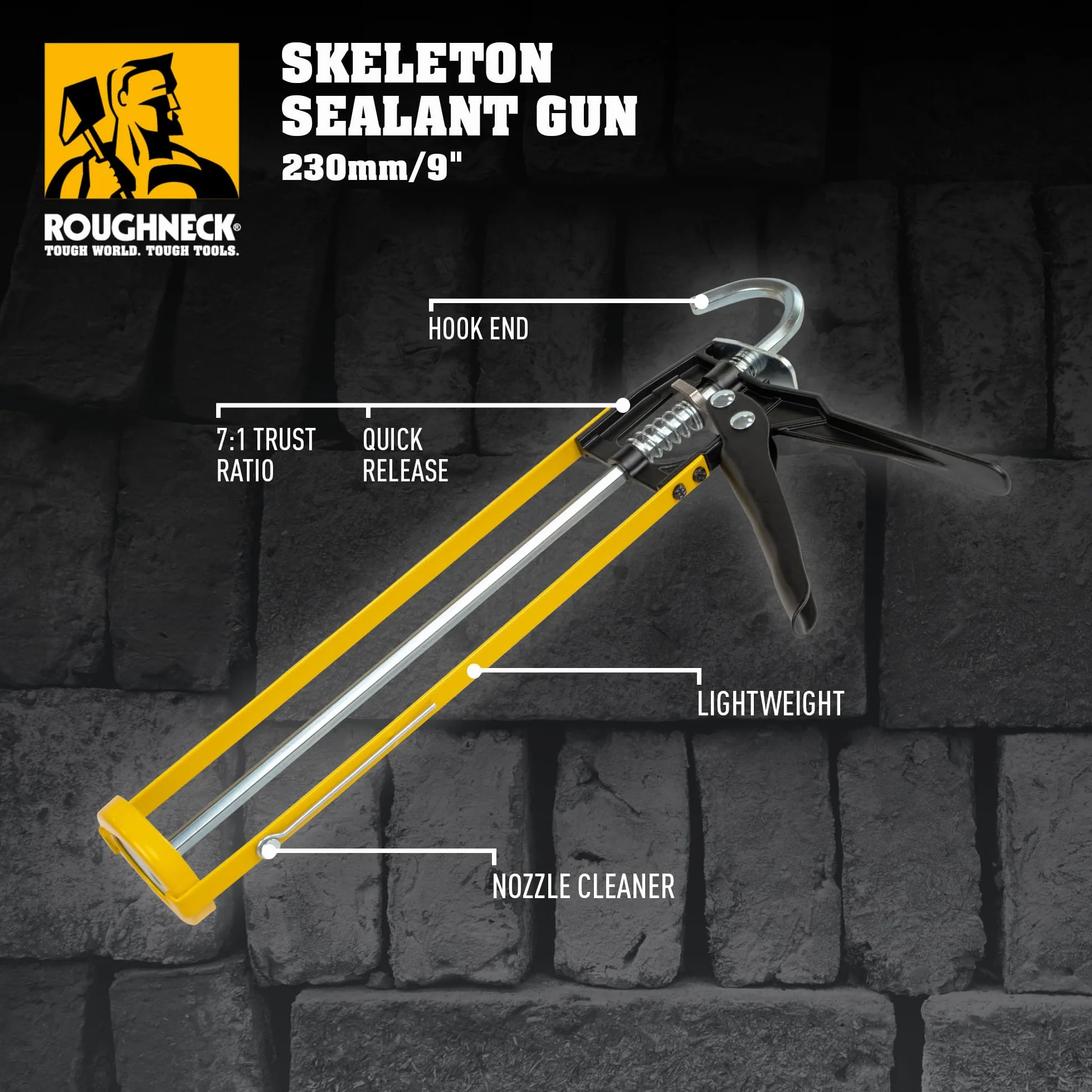 Roughneck ROU32200 Uszczelniacz szkieletowy i pistolet do nakładania kleju 230 mm/9 cali