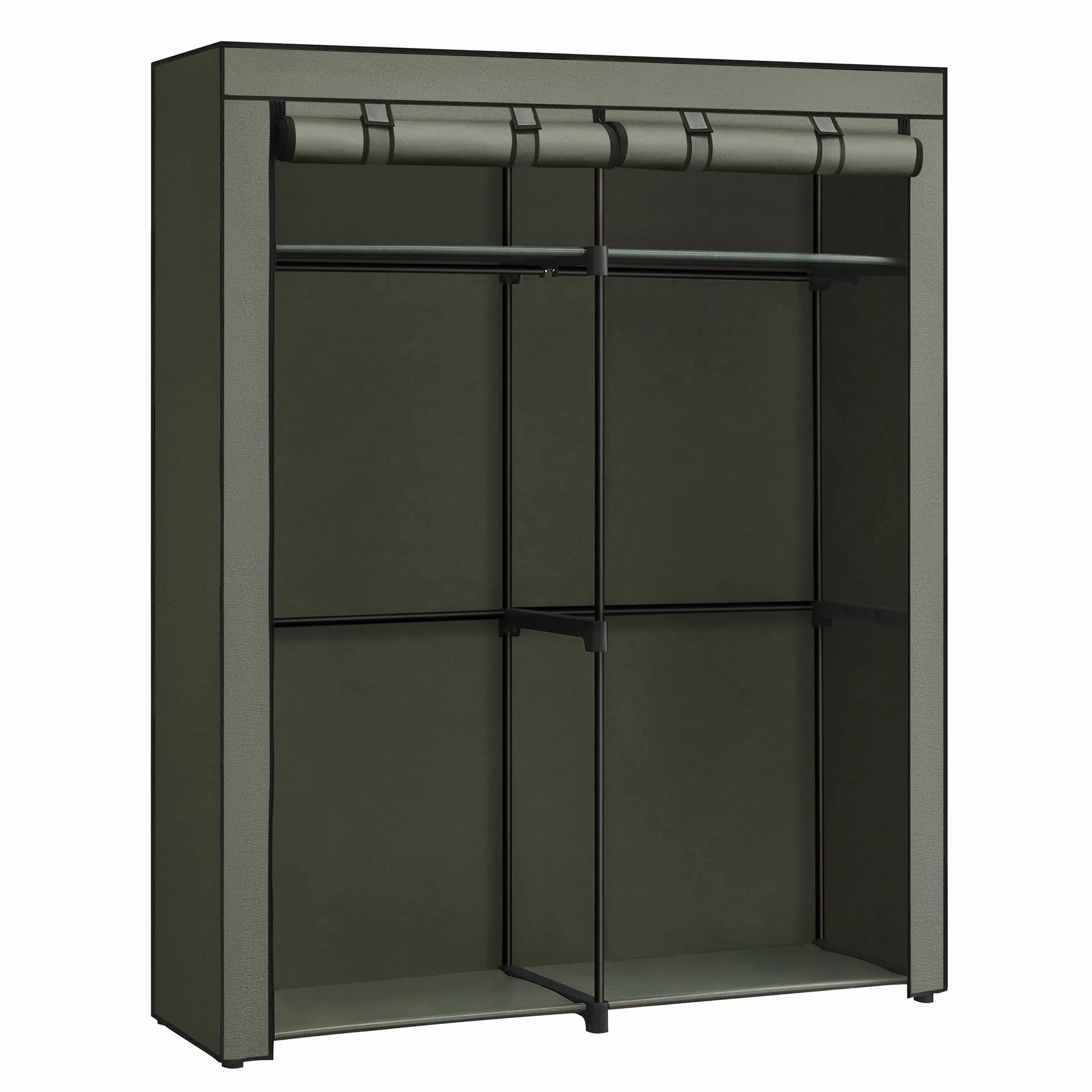 SONGMICS RYG002C02 Szafa na ubrania, garderoba z 2 drążkami na ubrania, szafa z materiału, wieszak na ubrania, składana, do garderoby, sypialni, 43 x 140 x 174 cm, czarna