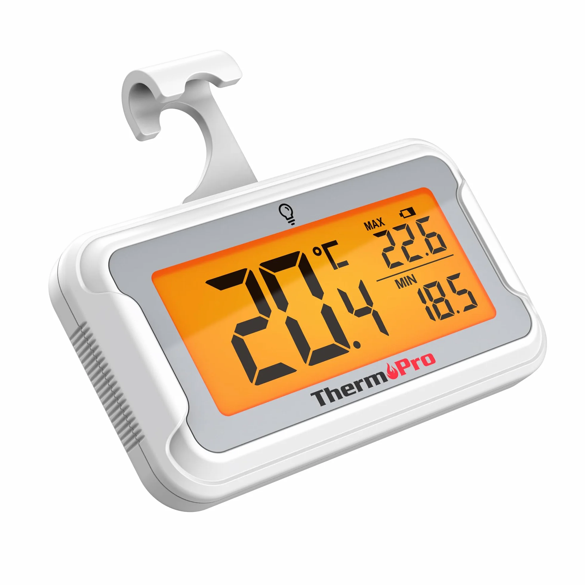 ThermoPro Cyfrowy termometr do lodówki, zamrażarki, z czytelnym i większym wyświetlaczem LCD, wodoszczelny termometr z podświetleniem tła do lodówki, chłodziarki do wina