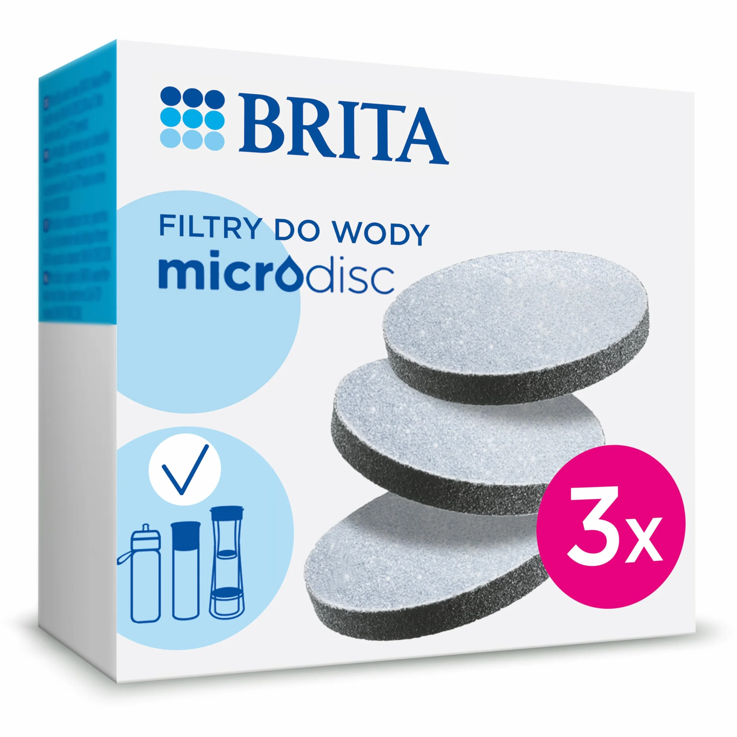 BRITA MicroDisc (3 szt) wymienne filtry do wody do butelek i karafek - redukuje PFAS, chlor, mikrocząsteczki