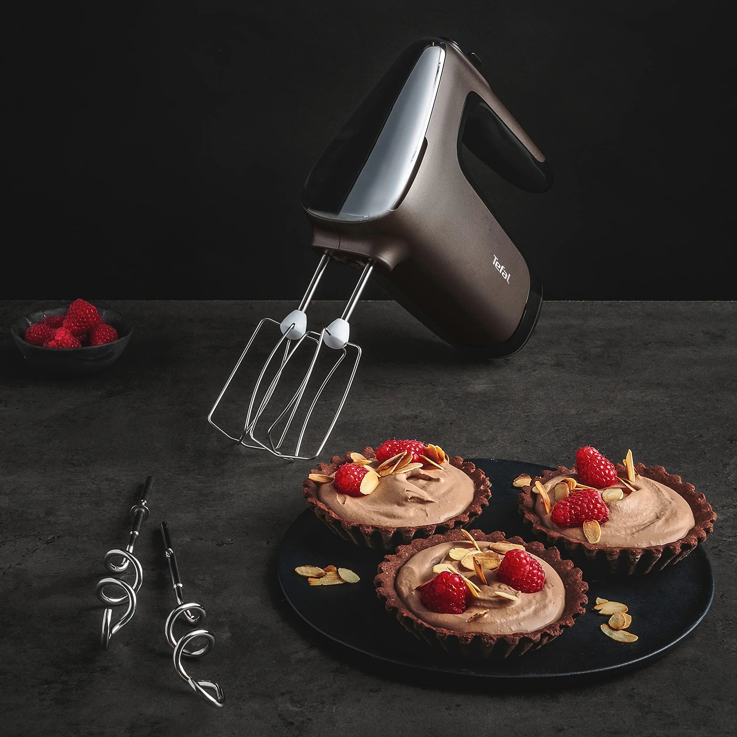 Tefal HT650E Power Mix Silence Mikser Ręczny moc 600 W, cicha praca, akcesoria w zestawie, trzepaczka i mieszadła do ciasta ze stali nierzewnej, szary