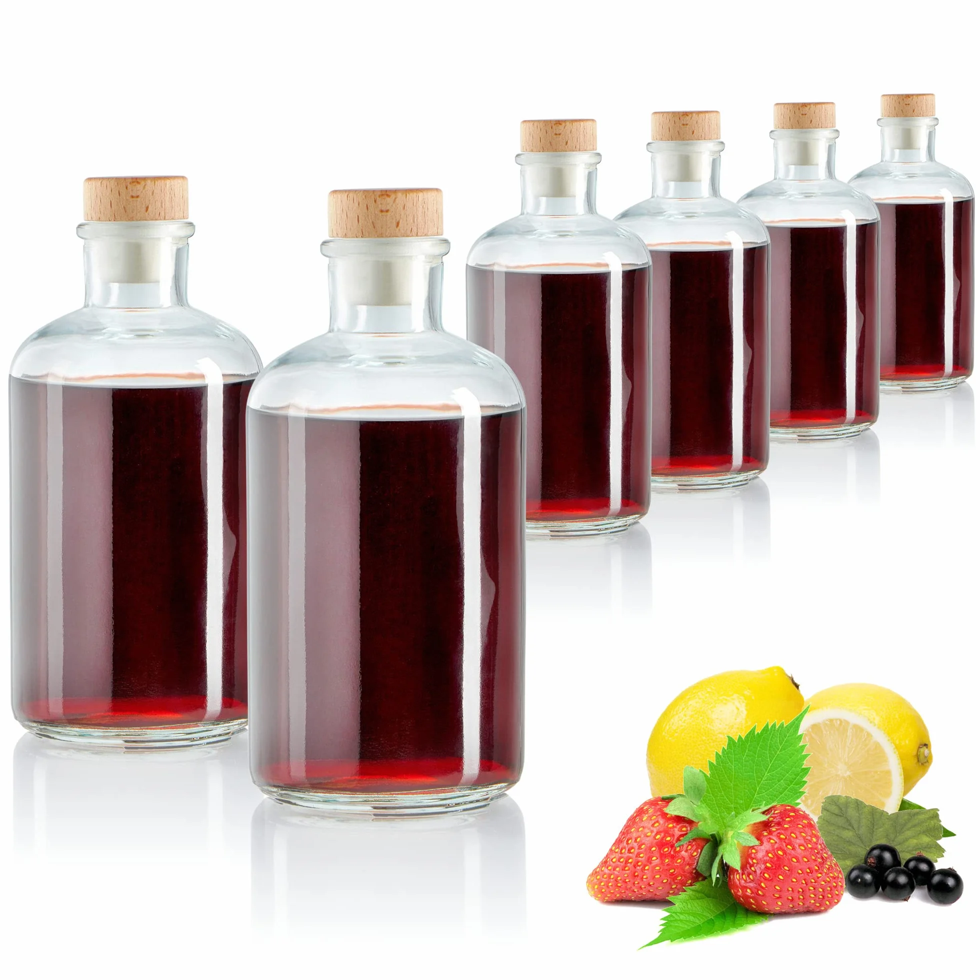 COM-FOUR® 6x butelki szklane 500 ml z korkami - puste butelki z korkami - pojemniki szklane do napelniania plynami takimi jak olej, ocet i alkohole (okragly - 500ml)