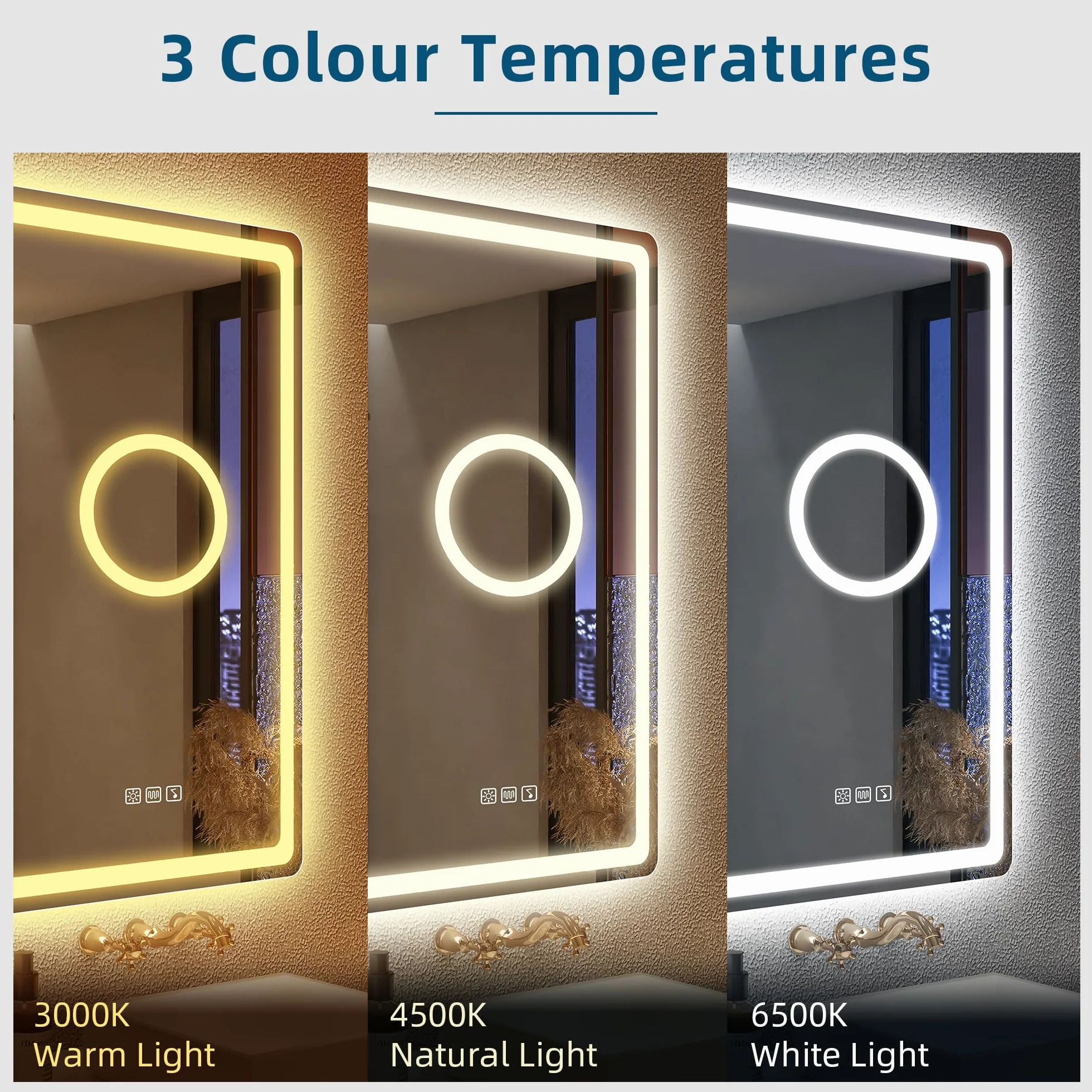 Lustro łazienkowe z oświetleniem 100x70 cm Bluetooth IP44 szkło hartowane HD